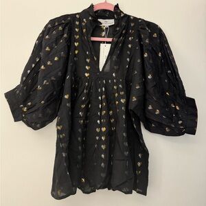 NWT Never a Wallflower Women's Black Heart Of Gold High Neck Top Size XS